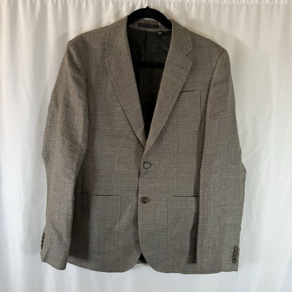 Ted Baker Blazer Mens 2 Beige 2 Button Front Linen Wool Blend Inside Pocket